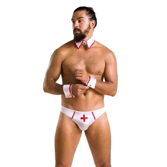 Комплект еротичної чоловічої білизни Passion 037 GREGORY XXL/XXXL White, труси, комірець, манжети Львів