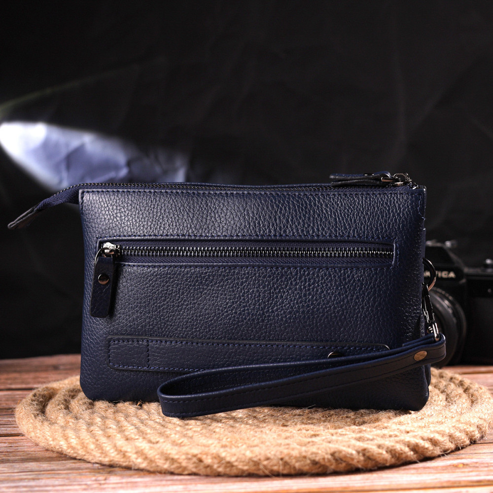 Оригинальный мужской клатч из натуральной зернистой кожи CANPELLINI 21555 Синий Киев - изображение 10