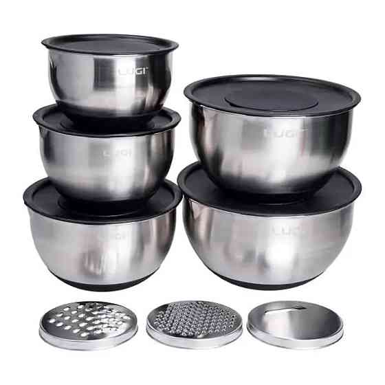Набір мисок з нержавіючої сталі 5 штук з кришками і терками салатники з нержавійки 5/4/ 2.5/2/1 Коломыя