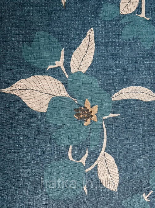 Шпалери вінілові Lutece Melody 51196701 квіти синє листя біле на темно-синьому в крапку тлі Київ - фото 3