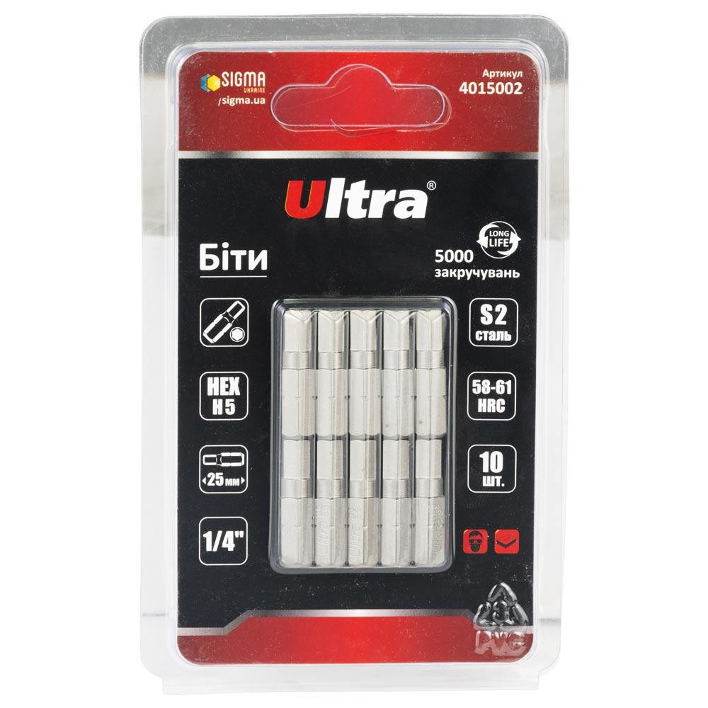 Біти HEX 5×25мм 1⁄4" 10 шт S2 (блістер) ULTRA (4015002) Київ - фото 1