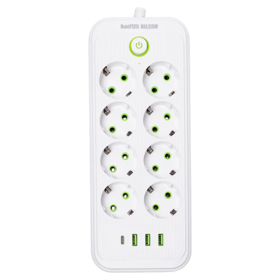 Мережевий фільтр подовжувач на 8 розеток з 3 USB 1 Type-C та кнопкою відключення F20U 4.7 м Чорний HP-5-29 Коломия