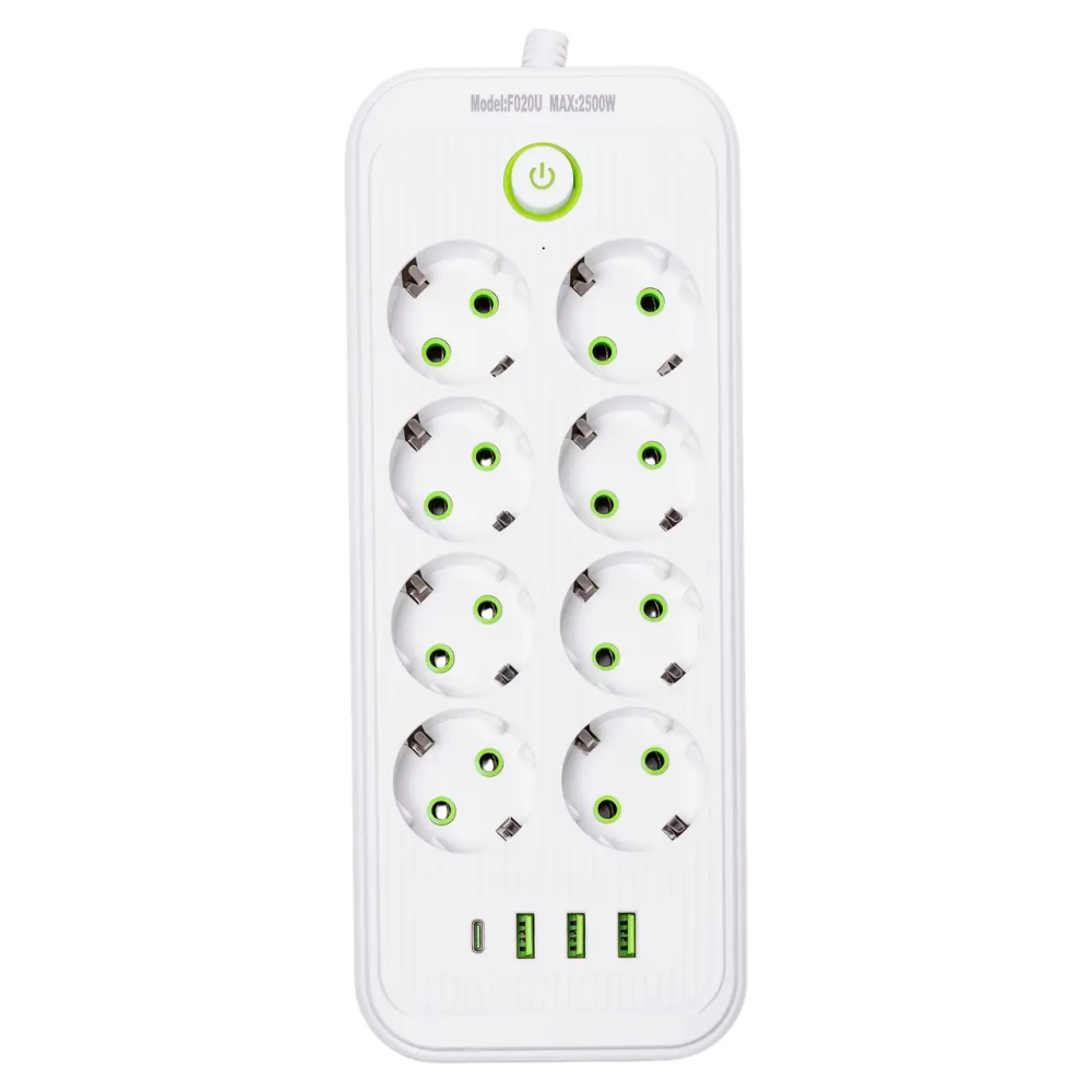 Мережевий фільтр подовжувач на 8 розеток з 3 USB 1 Type-C та кнопкою відключення F20U 4.7 м Чорний HP-5-29 Коломия - фото 1