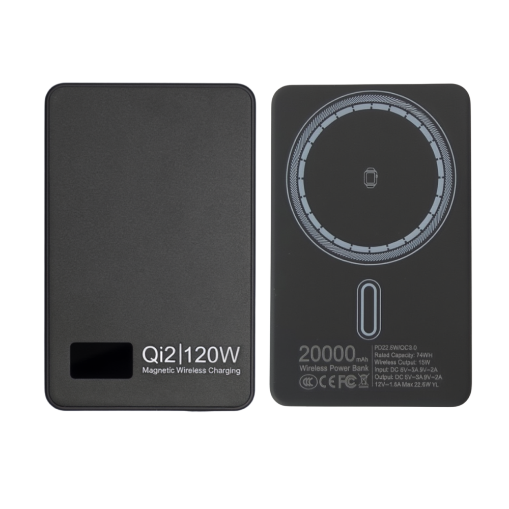 Павербанк 20000мАч для смартфона з бездротовою магнітною зарядкою, бездротовий Power Bank для iPhone магсейф Black Кам'янець-Подільський - фото 1