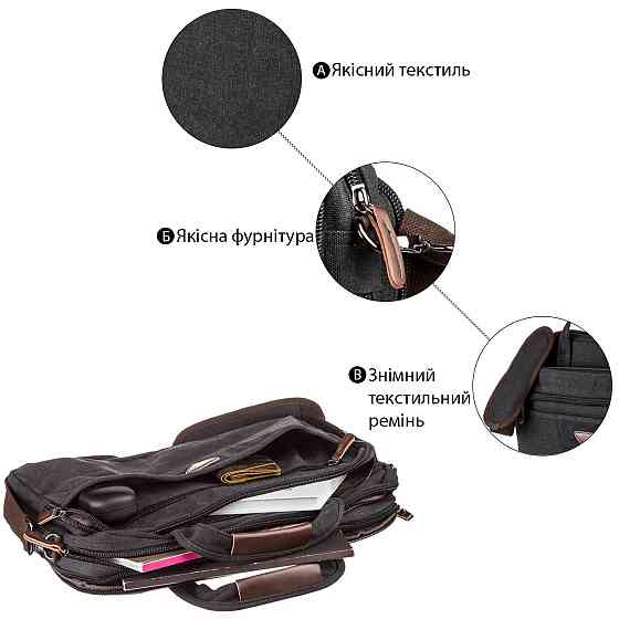 Сумка текстильная для ноутбука Черная (Vintage) Киев