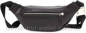 Чёрная сумка бананка на пояс среднего размера из итальянской кожи Grande Pelle 741610 Киев - изображение 10