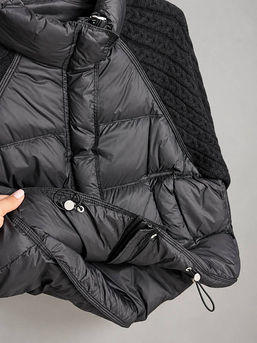 Куртка жіноча YZY 30790 пуховик oversize з в’язаними рукавами демісезонна one size, чорний, one size Київ - фото 4