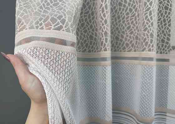 Короткий тюль жакард, висотою 1,5м, колір білий з капучино 1948т Київ