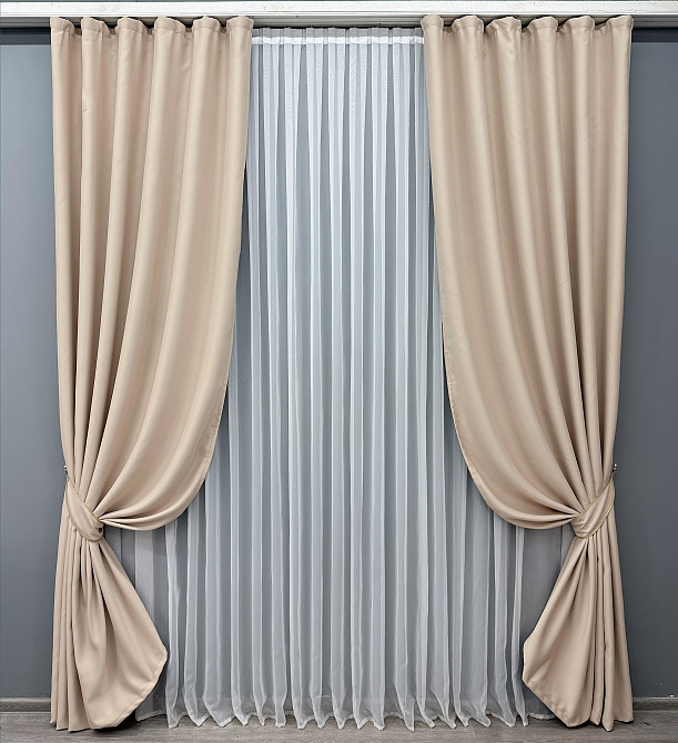 Комплект готовых штор VR-Textil Блекаут Bagema Rvs № 1700ш Бежевый 150х270 см 2 шт (33-0611) Киев - изображение 2