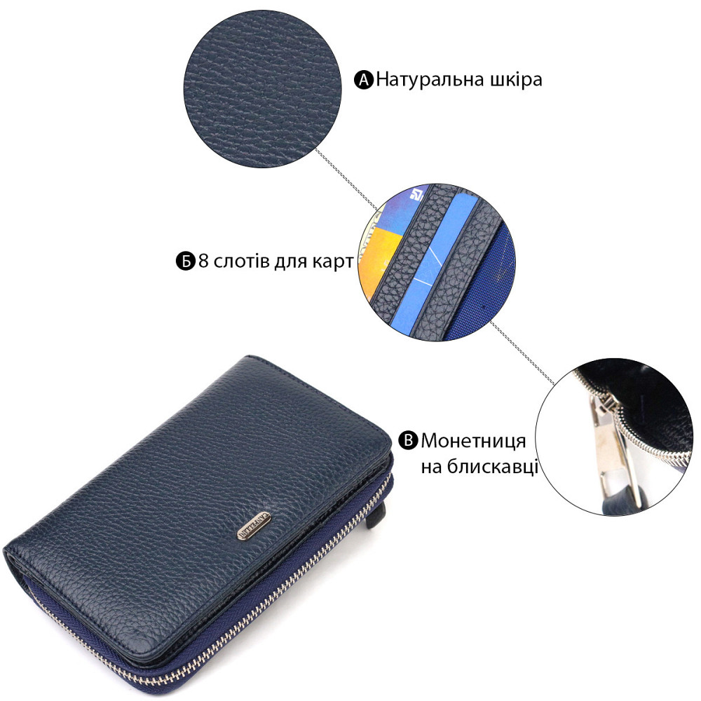 Практичное женское портмоне среднего размера из натуральной кожи CANPELLINI 21715 Синее Киев - изображение 7
