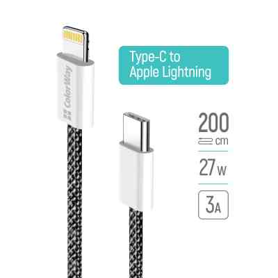 Дата кабель USB-C to Lightning 2.0m (PDF Fast Charging 27W) black ColorWay (CW-CBPDCL068-BK) Винница
