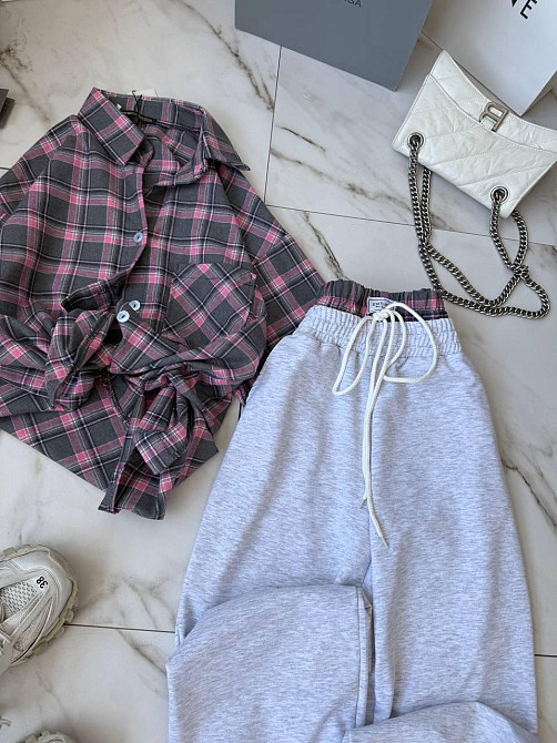 Женский стильный прогулочный костюм двойка: рубашка и штаны фланель + двунитка Розовый, 48/52 Одесса - изображение 5