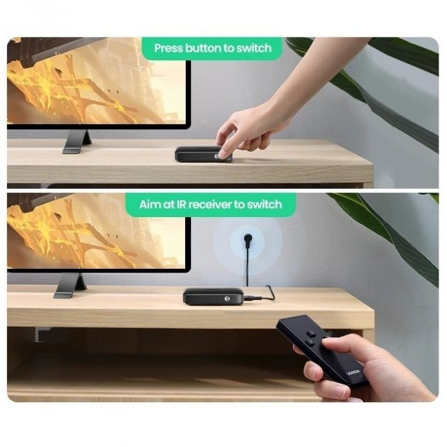 Перемикач HDMI на 3 виходи спліттер Ugreen з пультом ДК 4K 3D Full HD 80125 (Чорний) Николаев - изображение 3