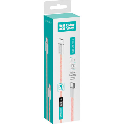 Дата кабель USB-C to USB-C 1.0m 60W 3.0А pink ColorWay (CW-CBPDCC061-P) Винница - изображение 10