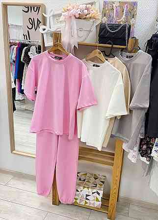 Жіночий повсякденний костюм двійка футболки і штани Рожевий 46/48 Харків