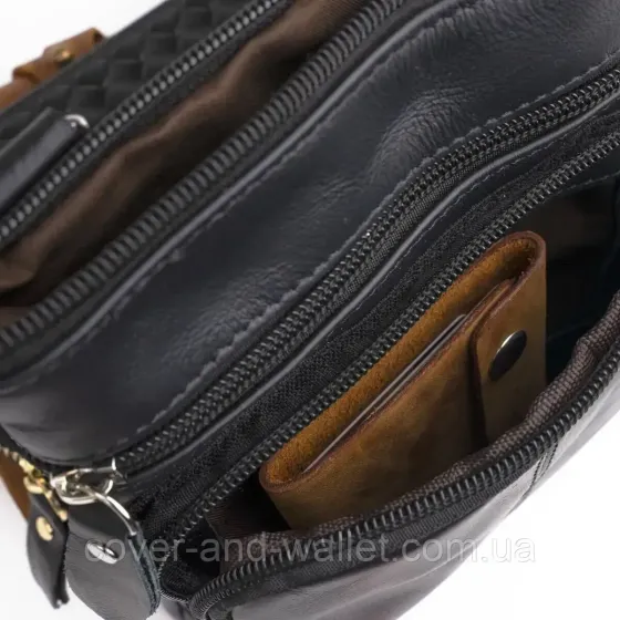 Маленькая вертикальная мужская сумка из натуральной кожи PS Leather Киев