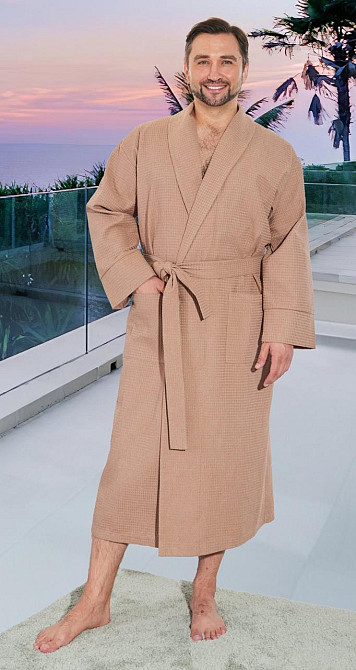 Чоловічий вафельний халат із вишивкою корисний подарунок (56-58) Київ - фото 2