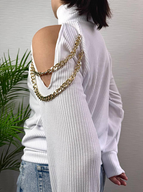 Стильный женский под горло свитер с цепочкой плотная ангора рубчик на флис Одесса - изображение 4