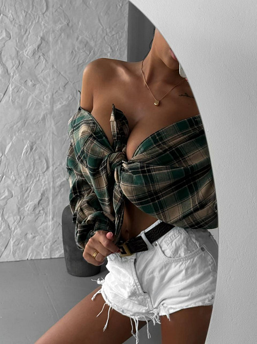 Женская базовая рубашка в клетку турецкая фланель Зеленый Одесса - изображение 5