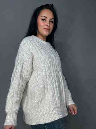 Светр жіночий A-N 3324 оверсайз крупна в’язка букле коси довгий one size, молочний, one size Київ