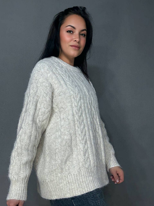 Светр жіночий A-N 3324 оверсайз крупна в’язка букле коси довгий one size, молочний, one size Київ - фото 1