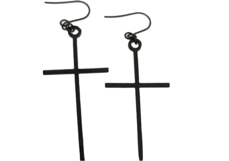 Сережки крестики женские 70 на 35 мм черный Киев - изображение 3