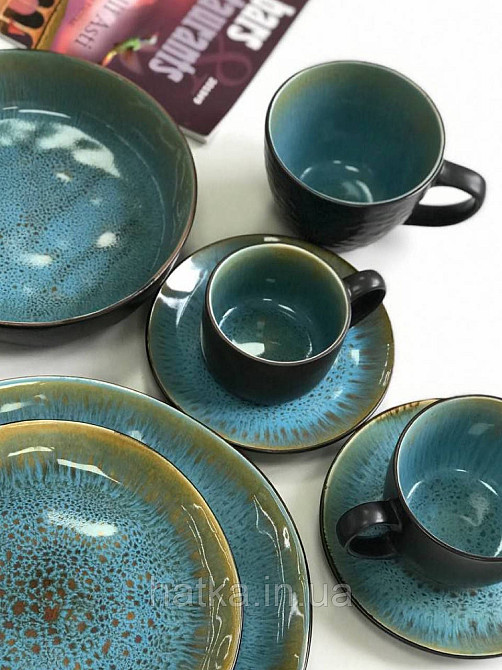 Чашка Olens "Голандія" 400 мл кераміка блакитна з чорним для дому кафе та ресторану Київ - фото 2