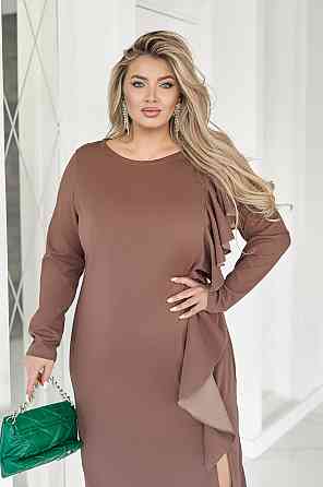 Приталене плаття міді з воланом "Aiza" | Батал Шоколадний, 54-56 Київ