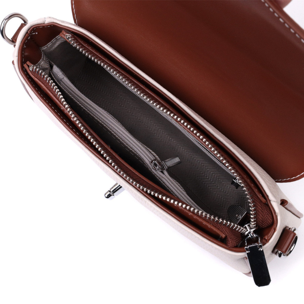 Красивая женская сумка на лето с фактурным клапаном из натуральной кожи Vintage 22623 Белая Киев - изображение 9