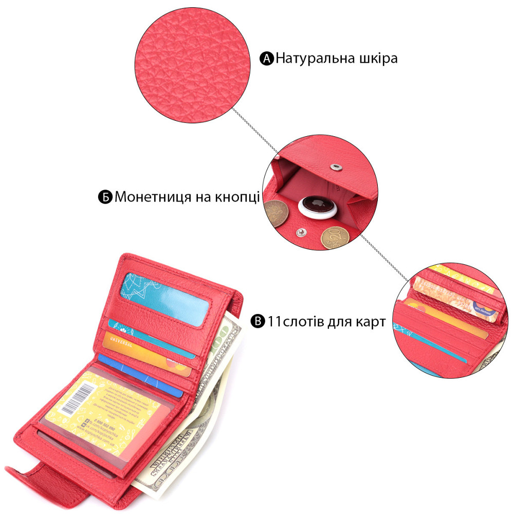 Вертикальный кошелек для ярких женщин из натуральной кожи ST Leather 22702 Красный Киев - изображение 8