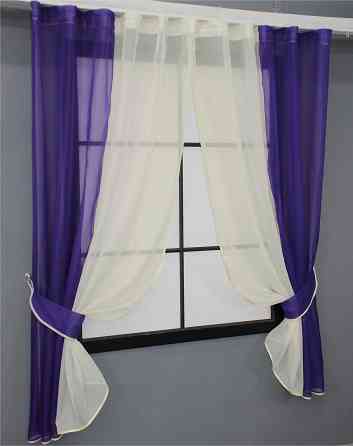 Кухонные шторы VR-Textil № 017к комбинированные с подвязками фиолетовый с молочным 265х170 см (52-0880) Киев