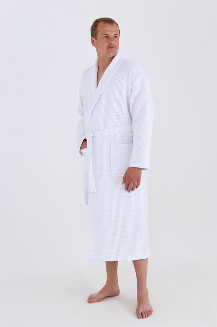 Мужской вафельный халат Ideal Textile М белый (56860528) Черновцы - изображение 2