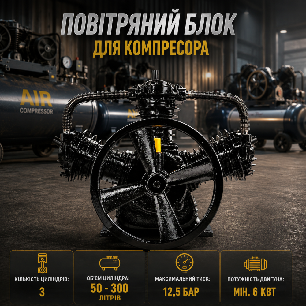Поршневой блок 3 цилиндровый TIREX TRCAP-3090A,Блок для компрессора 6 кВт 12,5 бар Львов - изображение 1