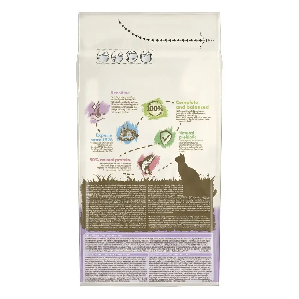 Сухой корм CAT CHOW Sensitive для взрослых кошек с чувствительной кожей и пищеварением, с лососем, 1.5 кг Киев - изображение 2