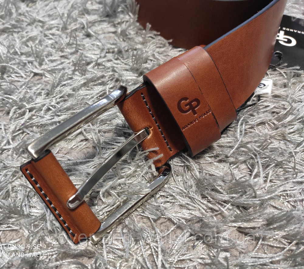 Чоловічий рудий шкіряний ремінь під штани та джинси Grande Pelle Calvin Київ - фото 6