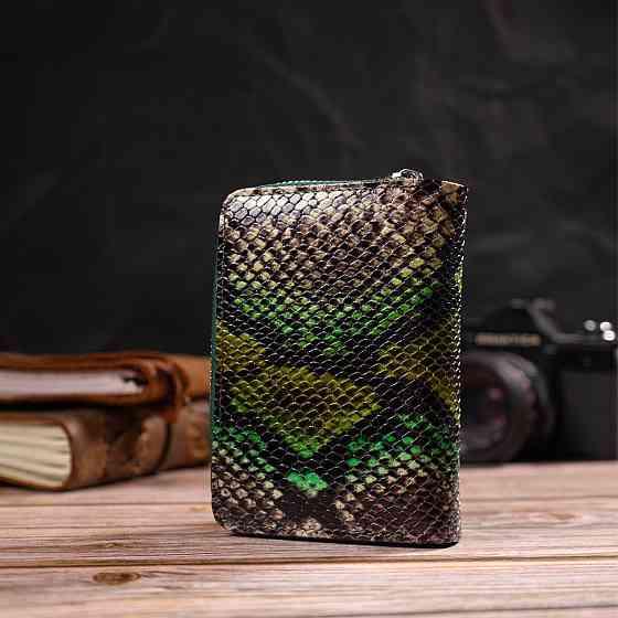 Женское фактурное вертикальное портмоне с монетницей на молнии из натуральной кожи с тиснением под змею CANPELLINI 21732 Киев