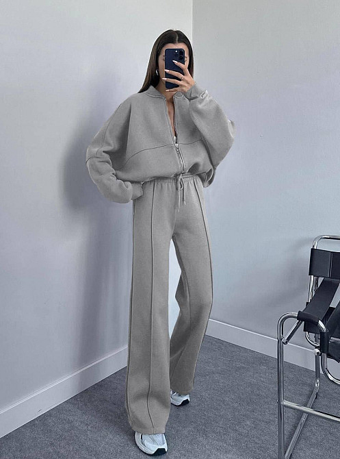 Женский базовый повседневный костюм двойка качественная турецкая двухнить Серый, 46/48 Одесса - изображение 1