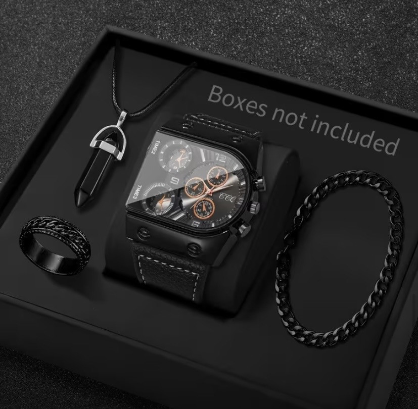 Подарунковий набір для чоловіків наручний годинник браслет кулон та кільце чорний Київ - фото 1