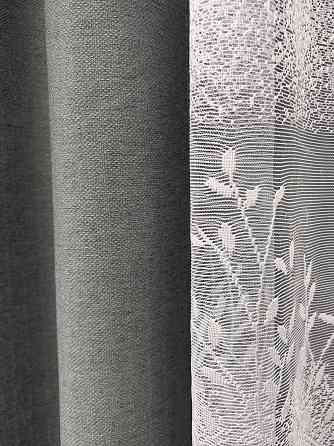 Комплект штор VR-Textil Шеніл 100х270 2шт і Тюль 300х270 1592ш-1680т Сірий з білим 71-195/1 Київ