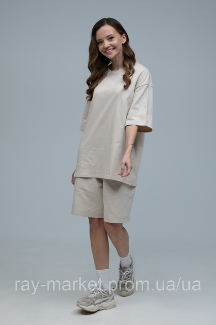 Костюм футболка оверсайз и шорты RAY BASIC бежевый женский (U1801W-Cream) Киев - изображение 4