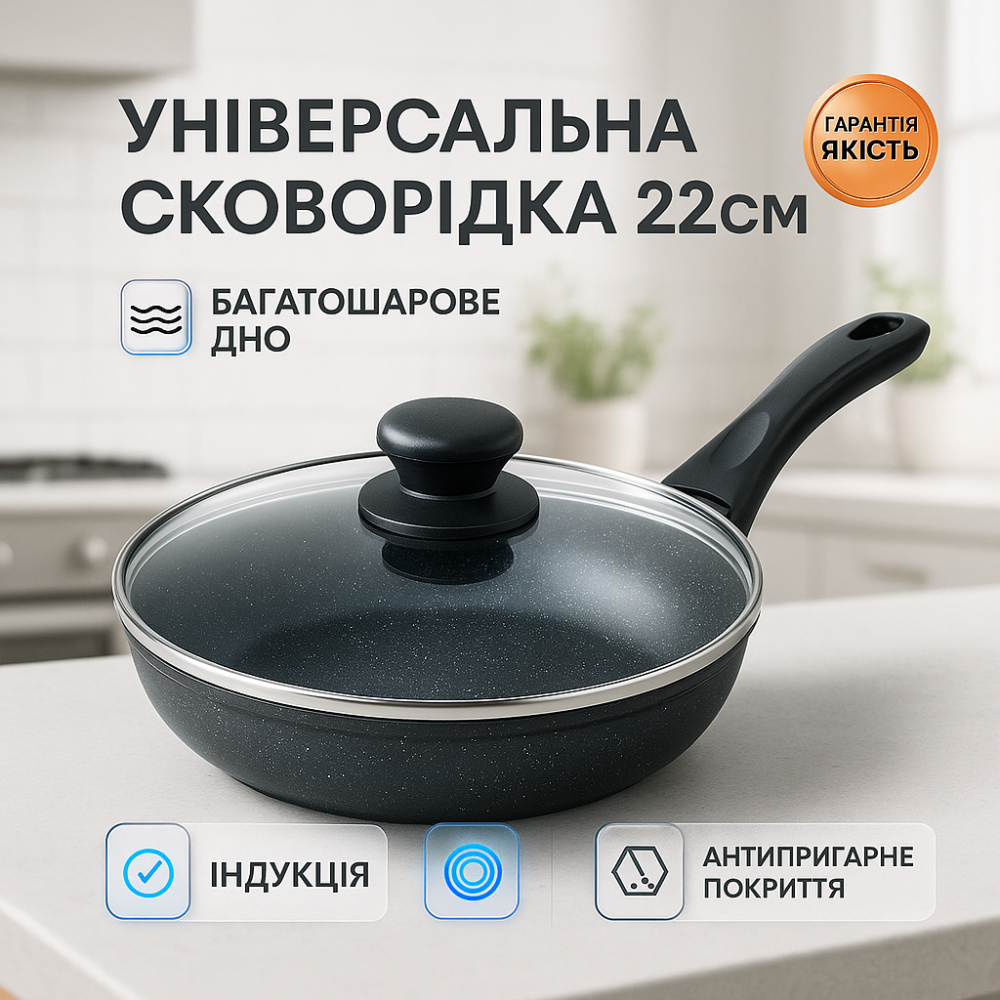 Сковорода індукційна з антипригарним покриттям UNIQUE, Емальована сковорода для смаження на грилі LR-66 Львів - фото 12