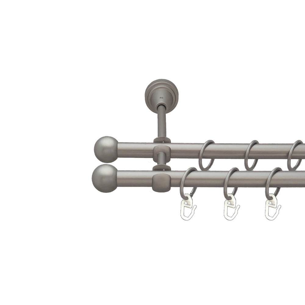 Карниз Orvit Куля Болонь металевий дворядний відкритий гладка труба кільце металеве Сатин 16\16 мм 200 см (00-00024299) Львів - фото 1