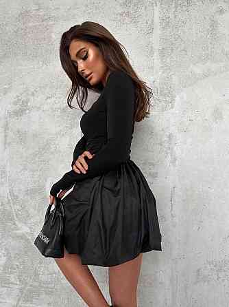 Женское изящное черное мини платье с длинным рукавом микродайвинг Одесса