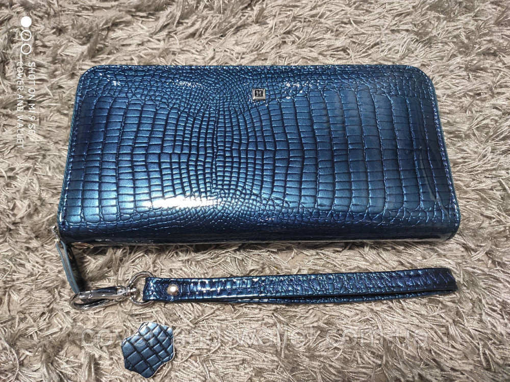 Бірюзовий лаковий жіночий гаманець на блискавці з натуральної шкіри Hassion Київ - фото 3