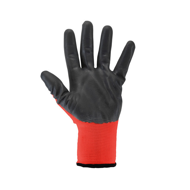 Рукавичка трикотажна з сірим нітриловим покриттям долоні, синтетична, червона,10