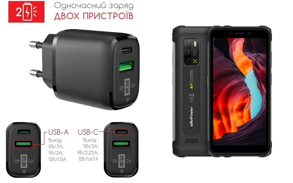 Сетевое зарядное устройство для Ulefone Armor X10, Armor X10 Pro, 20W 3A, Quick Charge 3.0 Киев - изображение 1