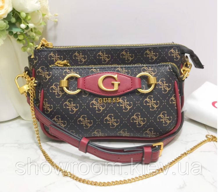 Женская сумочка с органайзером на плечо Guess (865470) коричневая Киев - изображение 1