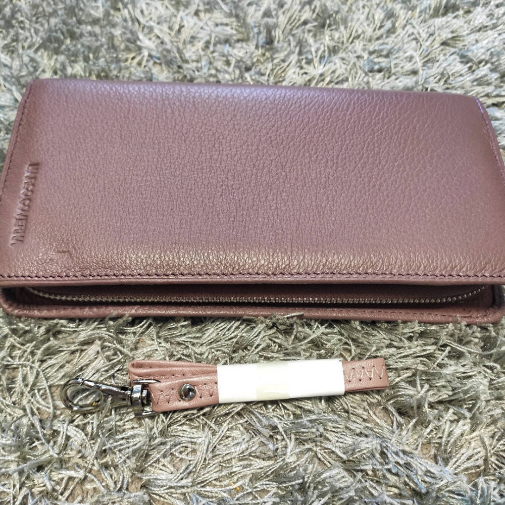 Великий шкіряний жіночий гаманець на блискавці колір пудра Київ - фото 7