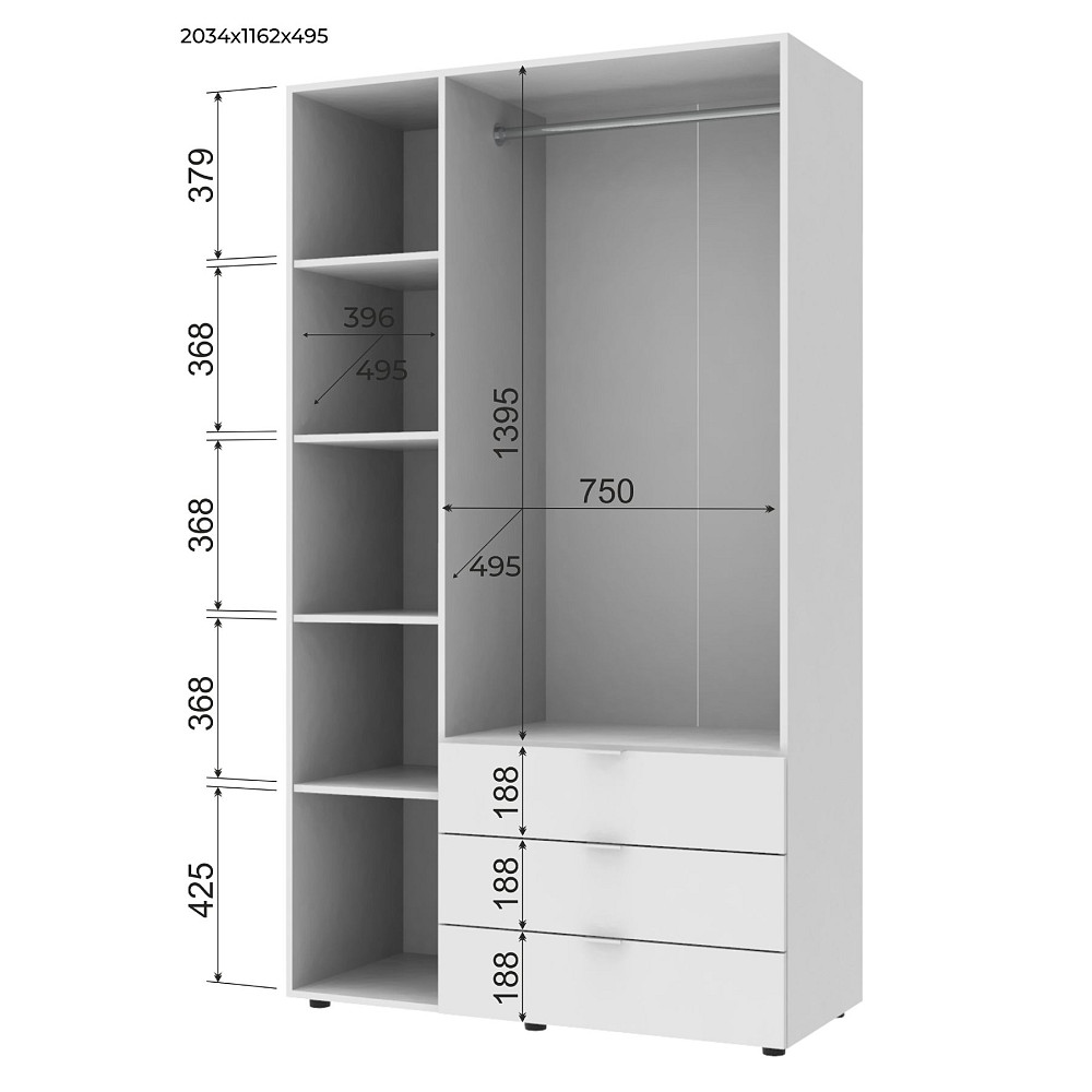 Шафа розпашна для одягу Doros Гелар 116,2х49,5х203,4 см Графіт (DRS-011108) Львів - фото 5