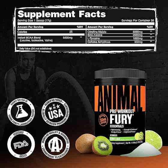 Передтренувальний комплекс Universal Nutrition Animal Fury 510 г, Kiwi Lime Луцьк